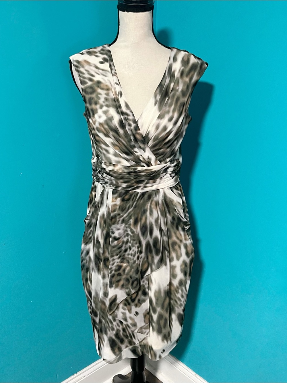 London Times 8 Multicolor Green Brown Abstract Animal Print Sleeveless Dress - Picture 1 of 5